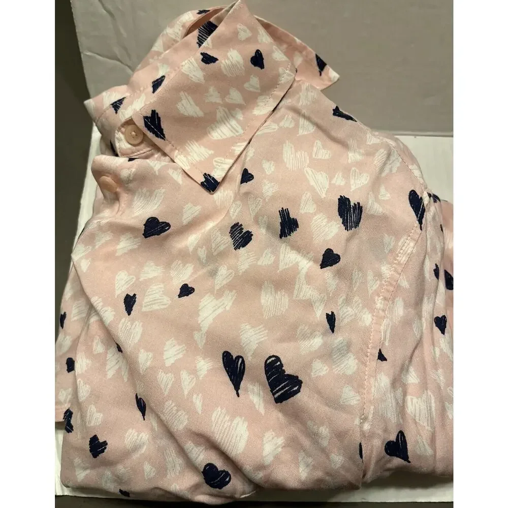 Talbots Shirt Blouse‎ Womens Size Small Pink Blue Hearts Button Down Rayon NWT - Picture 4 of 5